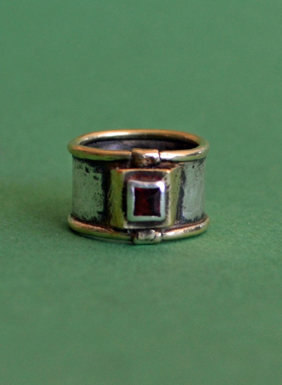 Vintage Ring Sterling Silver 14k Gold and Garnet … - image 1