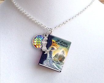 The Little Mermaid with Your Choice of Charms - Miniature Book Necklace - Modern Style