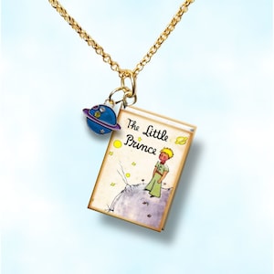 The Little Prince - Light Cover - with Your Choice of Charm - Miniature Book Necklace - Vintage Children&#39;s Book