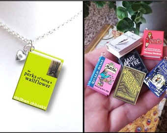 The Perks of Being a Wallflower - Style 2 - with Tiny Heart Charm - Micro-Mini Book Necklace