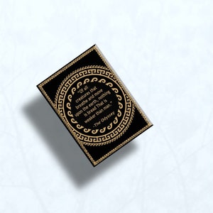 May include: Black and gold decorative card with a quote from The Odyssey: "Of all creatures that breathe and move upon the earth, nothing is bread That is weaker than man."