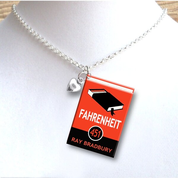 Fahrenheit 451 - Vintage Cover - with Your Choice of Charm - Miniature Book Necklace