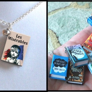 Les Miserables with Tiny Heart Charm -Micro Mini Book Necklace