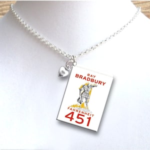 Fahrenheit 451 with Tiny Heart Charm - Miniature Book Necklace