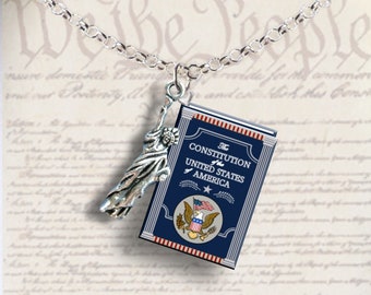 USA Constitutional Rights Art Print Glass Cabochon Bronze chain Necklace
