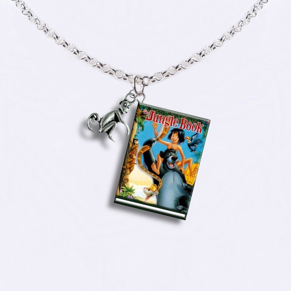 The Jungle Book with Your Choice of Charm - Miniature Book Necklace