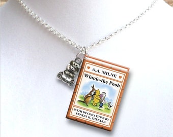 Winnie the Pooh With Your Choice of Charm - Miniature Book Necklace