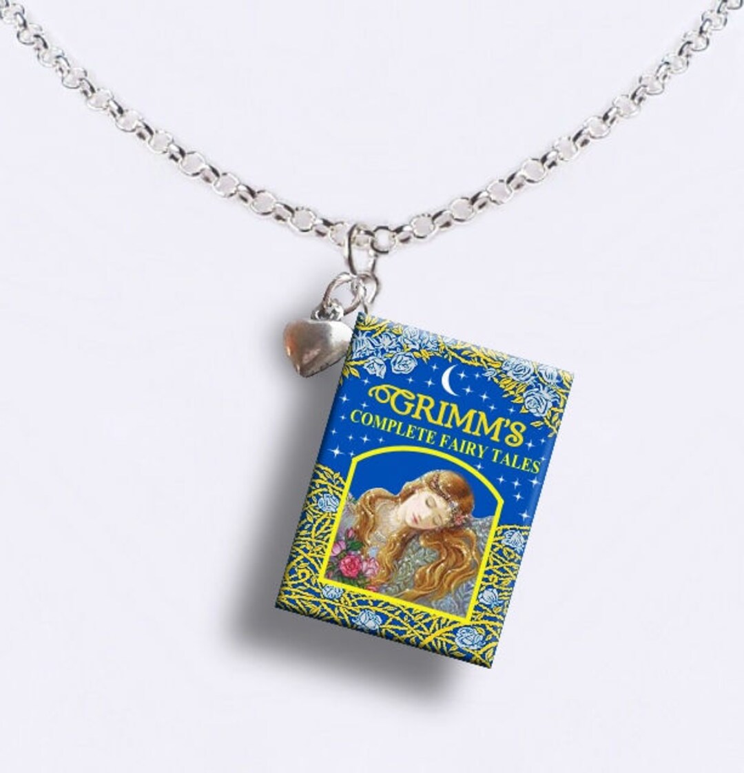 Grimms Fairy Tales With Tiny Heart Charm Miniature Book Necklace Etsy