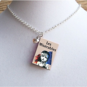 Les Miserables with Tiny Heart Charm - Miniature Book Necklace