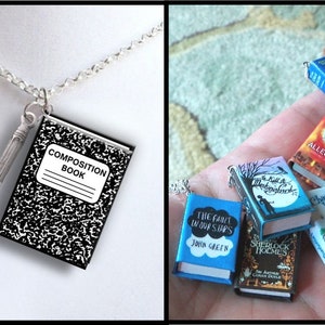 Composition Book with Your Choice of Charm -Micro Mini Book Necklace