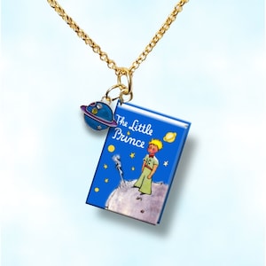 The Little Prince - Blue Cover - with Your Choice of Charm - Miniature Book Necklace - Vintage Children&#39;s Book