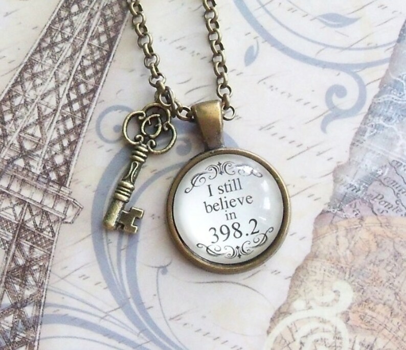 Antique Bronze Vintage Style Mini Pendant I Still Believe in 398.2 with Key Charm
