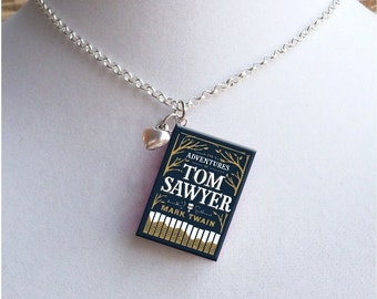 Tom Sawyer with Tiny Heart Charm - Miniature Book Necklace