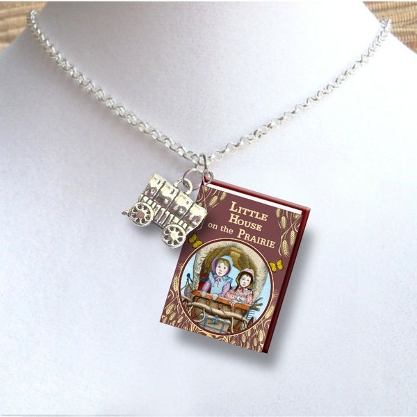 Little House On The Prairie with Adorable 3-D Wagon Train Charm - Miniature Book Necklace