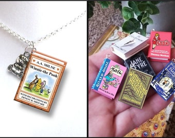 Winnie The Pooh with Your Choice of Charm -Micro Mini Book Necklace