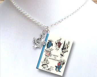 Alice In Wonderland - Rare Vintage Cover - with Your Choice of Charm - Miniature Book Necklace