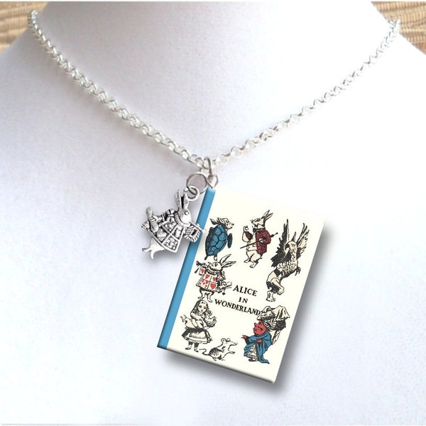 Alice In Wonderland - Rare Vintage Cover - with Your Choice of Charm - Miniature Book Necklace