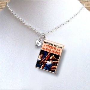 A Streetcar Named Desire with Tiny Leaf Charm - Miniature Book Necklace