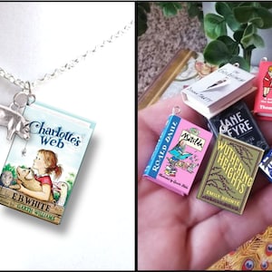 Charlotte's Web - With Your Choice of Charm -Micro Mini Book Necklace