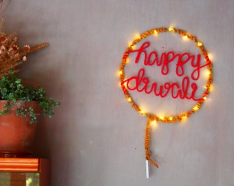 Happy Diwali Recycled Sari Silk Light | Diwali Decoration | Deepavali Fairy Lights