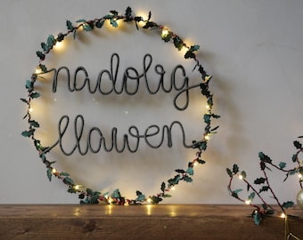 Nadolig Llawen Wreath | Welsh Christmas Door Decoration | Light-up Christmas Decoration