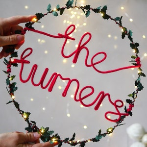 Personalised Family Christmas Wreath | Light up Name Holly Wreath | Custom Christmas Decoration