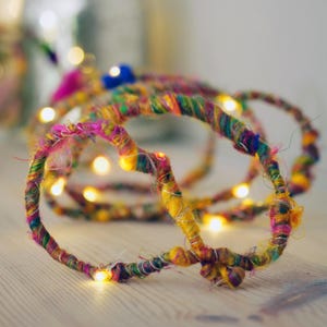 Ljusslingor i återvunnet sarisiden | Ljusslinga för Diwali | Boho-dekor