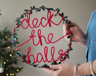 Deck The Halls Christmas Wreath | Holly Door Wreath | LED Xmas Fairy Lights