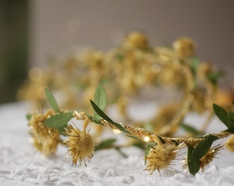 Gold Tinsel Green Leaf Fairy Lights | Christmas Decoration