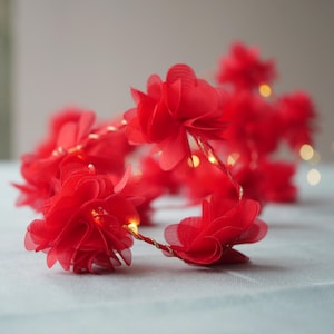 Red Flower Fairy Lights | Wedding Decorations | Petal String Lights