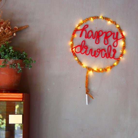 Happy Diwali Recycled Sari Silk Fairy Light Decoration Etsy