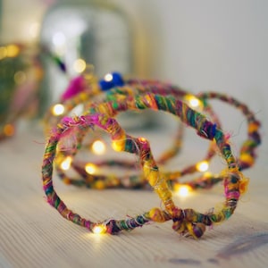 Recycled Sari Silk Fairy Lights | Diwali String Light | Bohemian Decor