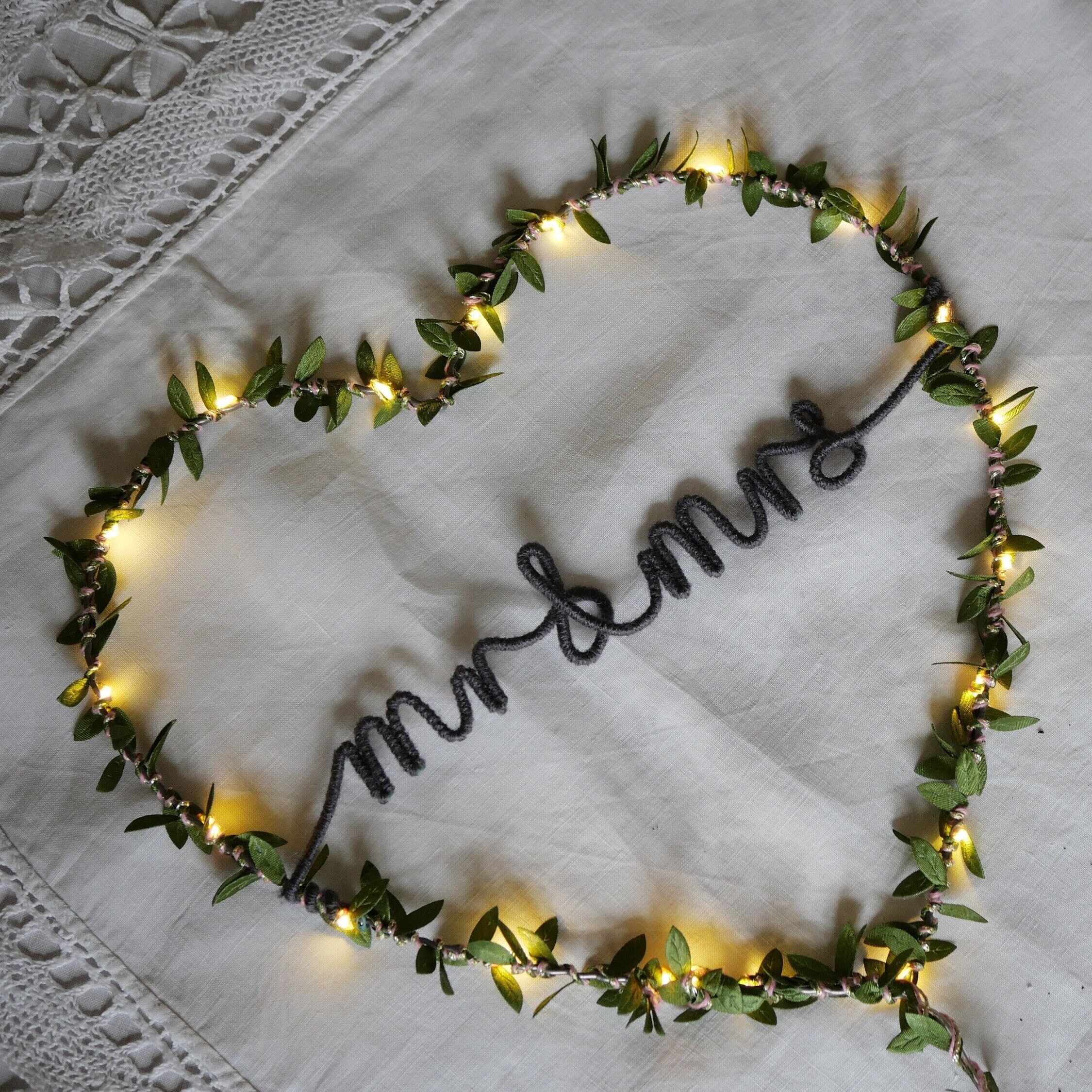 Personalised Leaf Fairy Light Heart