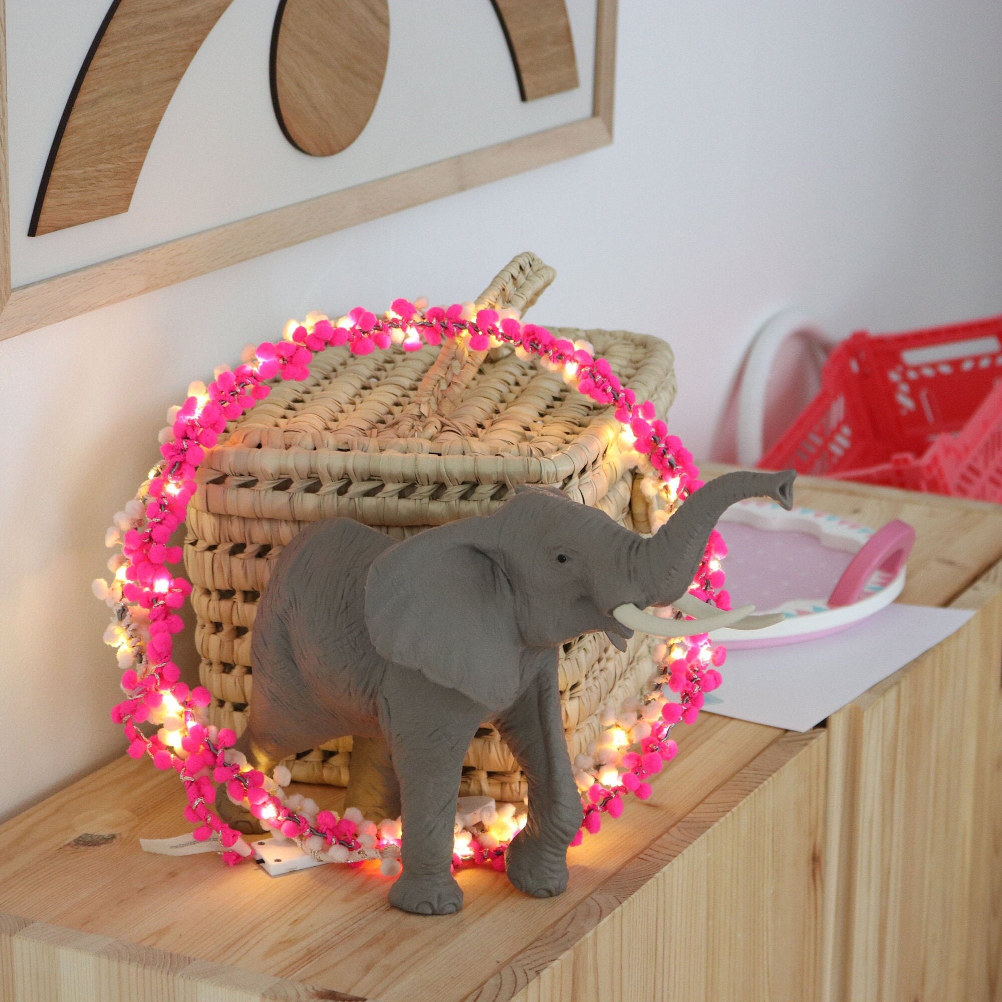 Décoration Légère de Cerceau Lumière Pom Pom