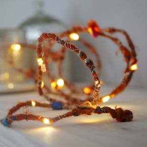 Luci fatate in seta Sari riciclata / Luci Diwali / Luci colorate Sting