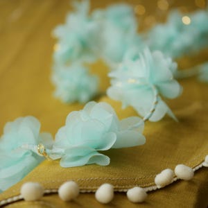 Mint Chiffon Flower Fairy Lights: Wedding Table Decoration