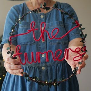 Personalised Family Name Holly Light Wreath