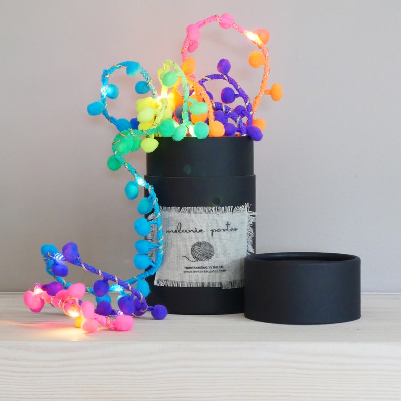 Pale Grey Pom Pom Fairy Lights Bedroom Fairy Lights Scandi Decorative Lights Neon Rainbow