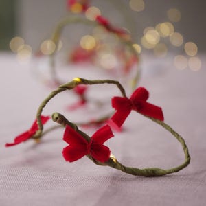Velvet Bow Fairy Lights |  Christmas String Lights | Colourful Christmas Decorations | Holiday Lights