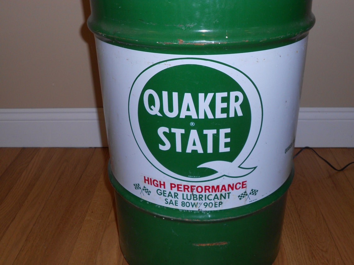 Vintage Upcycled Mancave Quaker State Oil Drum Porcelain Gas Etsy
