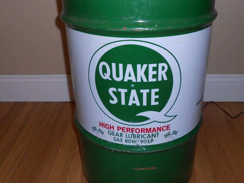 Vintage Upcycled Mancave Quaker State Oil Drum Porcelain Gas Etsy