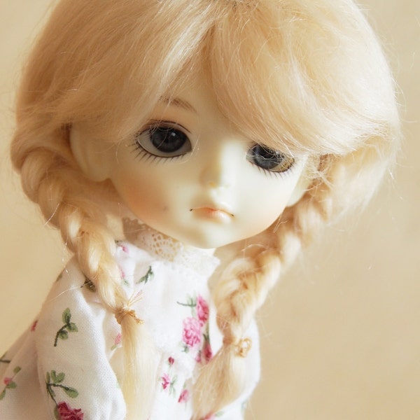 TML-08C Yellow Line Lati Doll Pukifee Mohair Wig 5-6" BJD 1/8