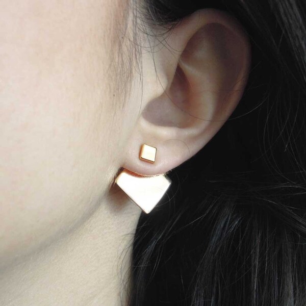 boucles d'oreilles avant arrière - boucles d'oreilles- graphique - géométrique - carré - moderne - tendance - Kathleen Bellonde