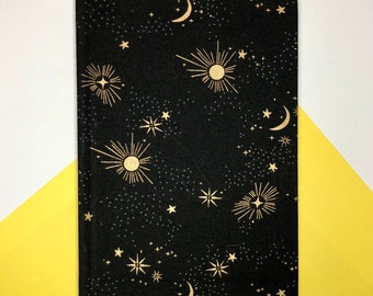 Metallic Galaxy Notebook - Fabric-covered A5 Lined Notebook - Hardback Journal - Travel Journal - Starry Sky Notebook