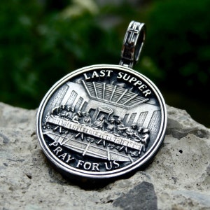 Last Supper Jesus Christ Sterling Silver 925 Pendant Christian Prayers Religious Large Charm Necklace HANDMADE Jewelry Present Silverzone77