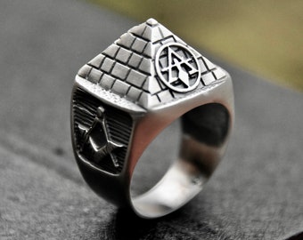 NEW  Masonic Sterling Silver 925 Masons Ring with Pyramid Accent / Handmade / All Sizes !