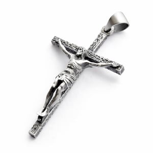 Solid Large Sterling Silver 925 Cross Crucifix Pendant Necklace Handmade !!!