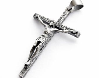Solid Large Sterling Silver 925 Cross Crucifix Pendant Necklace Handmade !!!