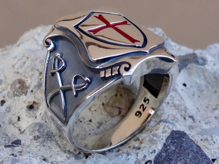 Knights Templar Masonic Tempelritter Cross Silver 925 Ring Red | Etsy UK