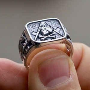 Masonic Skull Ring Sterling Silver .925 Masons Handmade All Sizes US 7-15 image 2